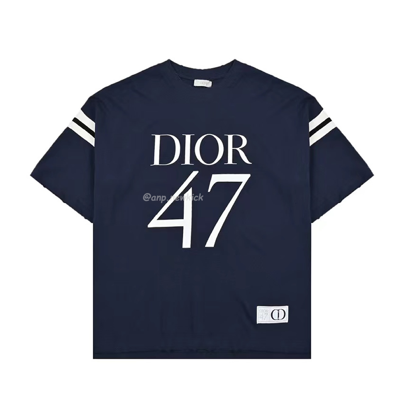 Dior Wide Body Bamboo Pure Cotton Plain Weave Fabric T Shirt White Navy (2) - www.newkick.org